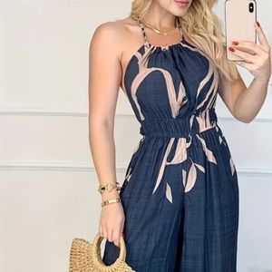 Floral Print Split Halter Jumpsuit